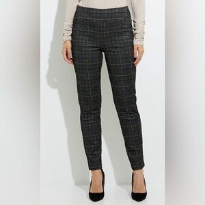 JOSEPH RIBKOFF Sz 10 Plaid Metallic Thread Pull On Back Hem Slit Pencil Trousers